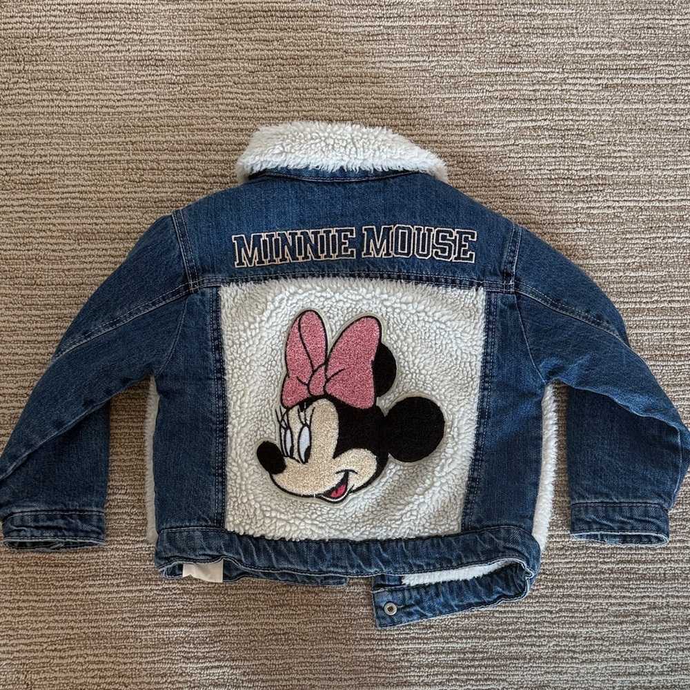 Zara Minnie Mouse Denim Jacket with shearling fur 3-4T